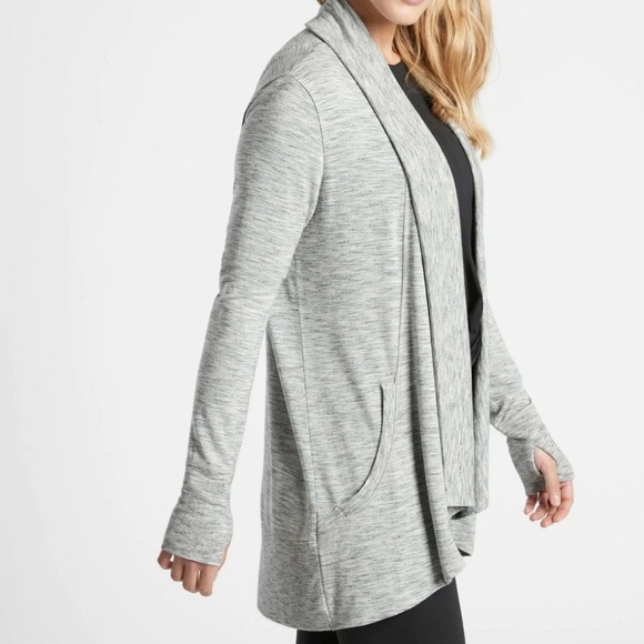 Athleta Long Sleeve Open Cardigan Marled Gray - Picture 2 of 13
